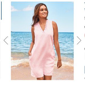 Tommy Bahama Linen Sleeveless Ruffle Dress, Pink, Large